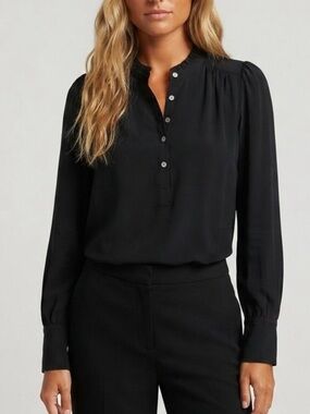 HATCH X J.Crew Black Ruffle Silk Long Sleeve Popover Shirt XS/S 8750